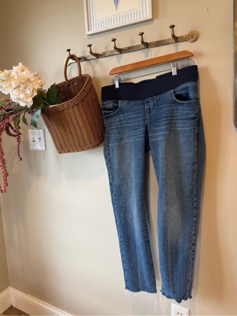 Old Navy Maternity Low Panel Cropped Straight Leg Jeans | Medium Wash